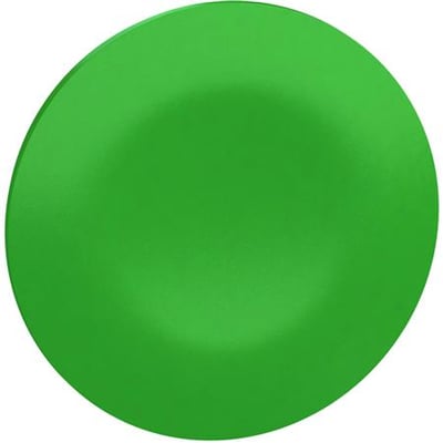Grøn cap uden markering fra Schneider Electric, diameter 22 mm, vist på hvid baggrund.