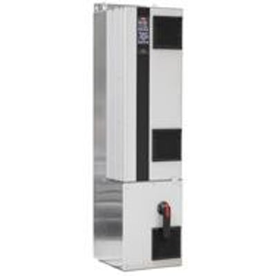 Danfoss VLT HVAC DRIVE FC102 frekvensomformer til 132 kW, med indbygget afbryder og sikringer, IP54-klassificering.