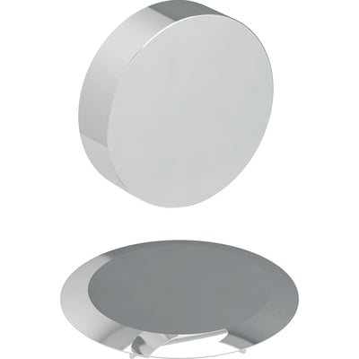 Geberit slutmontagesæt til badekar Ø90 mm i blankforkromet finish, præsenteret med en separat bundplade.