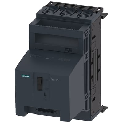 Siemens SENTRON 3NP1 sikringsafbryder, 3-polet NH00 med 160A mærkestrøm, mørkegrå plast og testfunktion.
