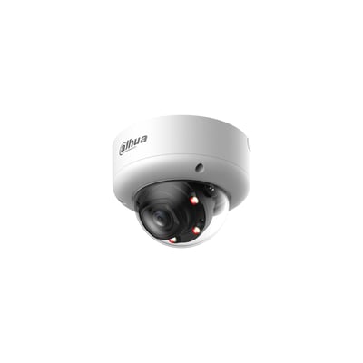 Dahua 5 MP motoriseret domeovervågningskamera med synlig linse og indbygget lys under det hvide kamerahus.