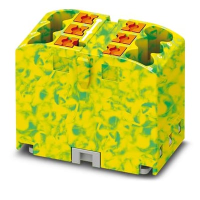 Phoenix Contact PTFIX fordelerblok i grøn/gul, med push-in tilslutning og 6 udgange til 2,5 mm² ledere.