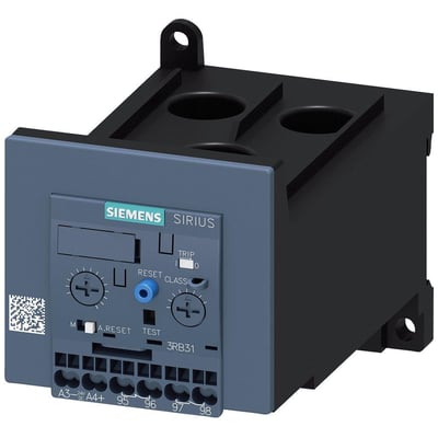 Siemens Sirius 3RB31 overbelastningsrelæ med indstillingsområde 12,5-50A og elektronisk motorbeskyttelse.