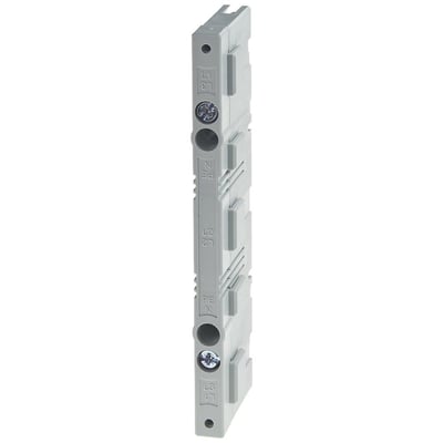 Siemens samleskinne 8US1 til 60mm system, 3PN+PE konfiguration i grå plast med tydelige mærkninger.