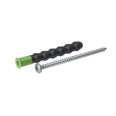 Schneider Electric Thorsman TPH-6x50 rawplug med 55mm skrue, grøn og sort, til 25 stk. Professionelt befæstelsesudstyr på hvid baggrund.