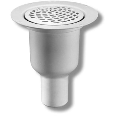 Purus BRAGE 75 mm hvidt gulvafløb med lodret udløb til vinylgulv, vist forfra.