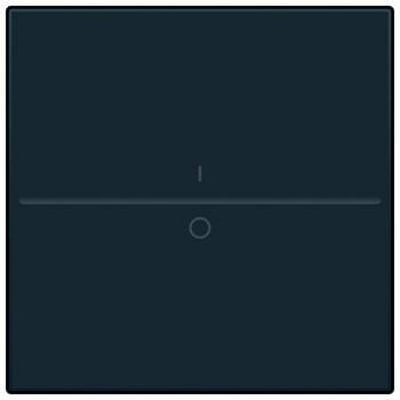 Niko tangent med 'i' og 'o' symbol til trådløs 2-tryk i elegant antracit farve, vist fladt på en ensfarvet mørkeblå baggrund.