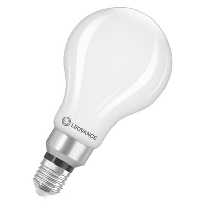 Ledvance dæmpbar LED-lyskilde i hvid, mat standardform med E27-sokkel, 24 W og varmt lys på 2700 K.