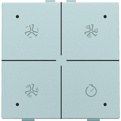 Niko ventilationstryk i sterling sølv med fire trykknapper, symboler for ventilation og timer.