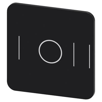 Siemens mærkningsplade til limning, 22x22 mm, sort med hvidt symbol I O II trykt på forsiden.