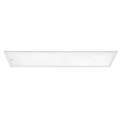 Hvidt, aflangt SG Armaturen Sense Opal LED-panel på 300x1200 mm med 4000K lys og synlig PIR-sensor.