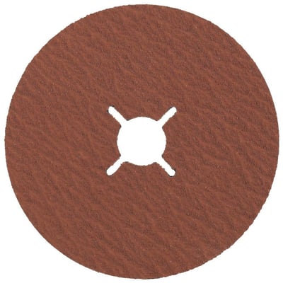 Tyrolit Cerabond X fiberrondel, rund og brun med centerhul, kornstørrelse 36 og diameter på 125 mm.