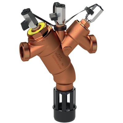 Kemper Protect-BA tilbagestrømningssikringsventil vist som 3D-rendering, fremhæver rødgods materiale og 1½" udvendigt gevind.