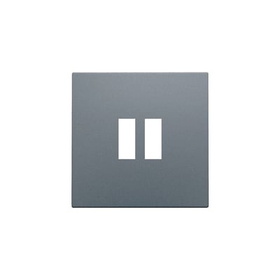 Niko afdækning til 2 x USB-A oplader i steel grey, med to hvide rektangulære åbninger, på hvid baggrund.