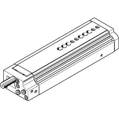 Festo minislæde DGSL-16-100-PA med 100 mm slaglængde og positionssensor, vist i en teknisk tegning.
