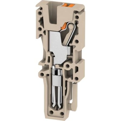 Weidmüller APG 2.5 MI stik i beige plast med PUSH IN fjederterminaler, vist i snit for at vise intern konstruktion.