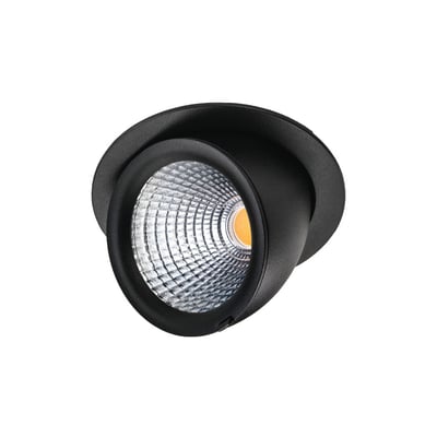 SG Armaturen Exclusive Midi downlight i sort aluminium med 60 graders vipfunktion og 4000K lysfarve, ideel til indendørs og udendørs brug.