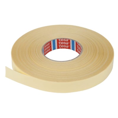 Heatcom dobbeltklæbende tape på 100 meter rulle, 25 mm bred med Tesa branding på kernen.