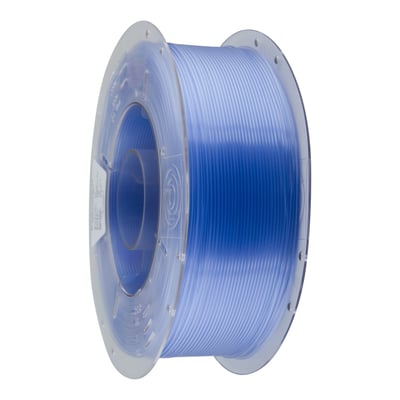 Prima EasyPrint PLA-filament på spole i transparent blå, med en diameter på 1,75 mm og en vægt på 1 kg.