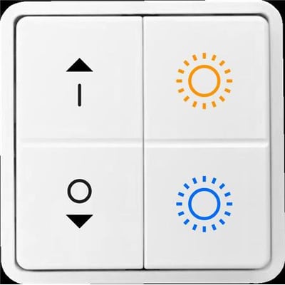Jumitech Tryk WS4-215B Bluetooth Tunable White, et batteriløst tryk med fire taster og ikoner til lysstyring.