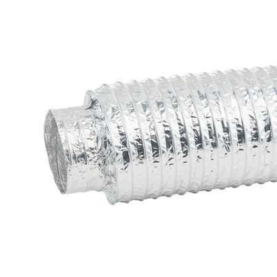 GLX fleksibel lyddæmper med en diameter på 200 mm og en længde på 1000 mm i sølvfarvet, rillet materiale.