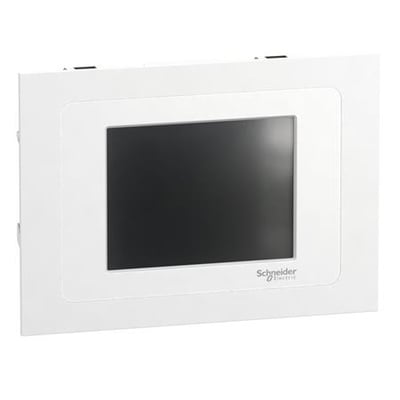 Schneider Electric frontmonteret 3,5" LCD farve touchdisplay med IP65 klassificering og hvid front, ideel til industrielle anvendelser.