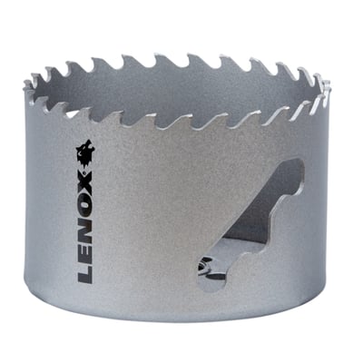Lenox Carbide Tipped hulsav med 76 mm diameter og aggressiv tanddesign på hvid baggrund.