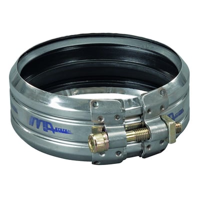 Kobling Ultrajet til 160 mm rør, med en bolt og tætningsring i EPDM gummi, vist på hvid baggrund.