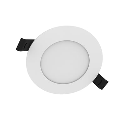 Hvid, rund LEDVANCE slim downlight i aluminium med lysdiffusor og sorte monteringsclips, 8 W og justerbar lysfarve.