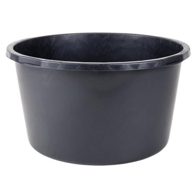 Sort, rund murerbalje fra Ironside med bred kant, 65 l, set skråt forfra.