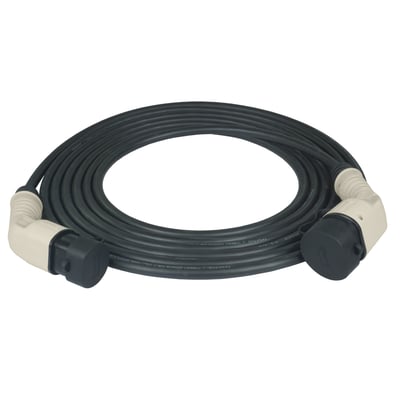 Sort 5 meter ladekabel med type 2 stik på begge ender, 3-faset 16A.