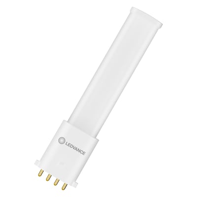 Ledvance DULUX LED-lysstofrør med hvidt, opalrør og fire ben i 2G7-soklen, vist skråt forfra.