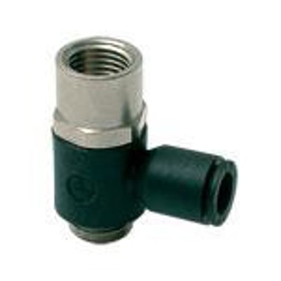 Parker enkel banjo fitting, 6mm ydre diameter, med G1/4" gevind. Fremstillet af holdbart teknisk polymer i sort og metal.