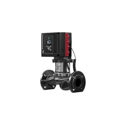 Grundfos TPE3 40-80-S cirkulationspumpe med tydelige flanger til rørinstallation, vist med den sorte kontrolenhed.