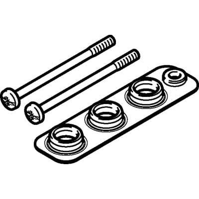 Festo tætningssæt VABD-L1-14X-S-G18, vist med to skruer og en plade med fire tætningsringe af NBR.