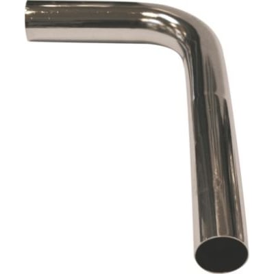 Primeo afløbsrør i forkromet metal, 32 mm diameter med en 90 graders vinkel på hvid baggrund.