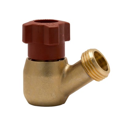 IMI aftapningsstuds STAP med 1/2" gevind og rød drejeknap, lavet af messing.