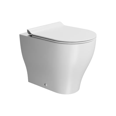 GSI Tono back-to-wall toilet med geniusflush i mat hvid, vist skråt forfra med låg og afrundet skål.