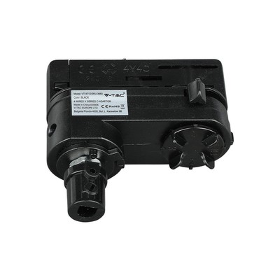 V-TAC pendeladapter i sort plast med 3-faset skinneforbindelse og aflastning, vist isoleret.