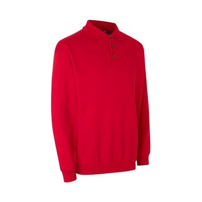 ID Identity GAME polosweatshirt i str. 2XL i en flot rød farve, vist på hvid baggrund med polokrave og knaplukning.