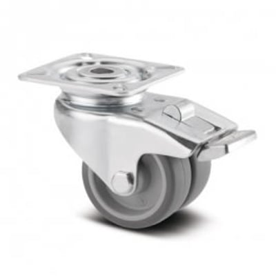 Tente drejeligt møbelhjul med bremse, 50mm hjuldiameter og bolthul på 10,3mm.