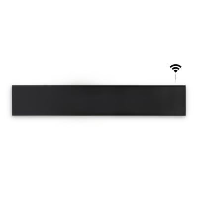 Sort Adax Neo L 04 KWT-elradiator i listeform med WiFi-symbol, 400 W og digital appstyret termostat.