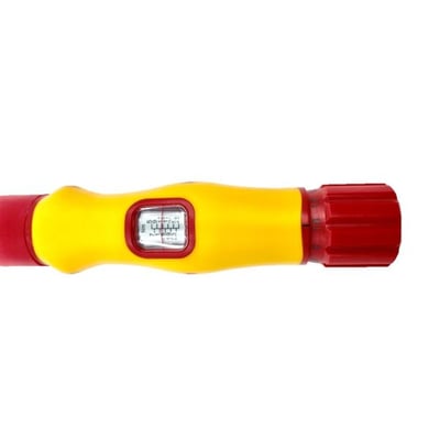 Ironside VDE-momentnøgle med 1/4" fæste og område på 5-25 Nm, vist med gult håndtag og rød endeknap.