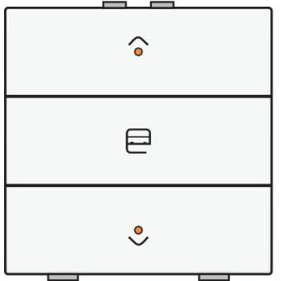 Niko motortryk i hvid med tre sektioner, symboler for op, stop og ned samt LED-indikatorer.