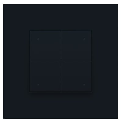 Niko 4-tryk med LED og komfortsensorer i sort coated design, monteres på en sort baggrund.