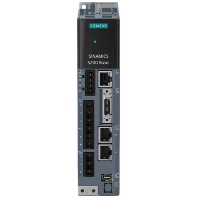 Siemens SINAMICS S200 Basic frekvensomformer med mange tilslutningsmuligheder, fremviser input og output porte.