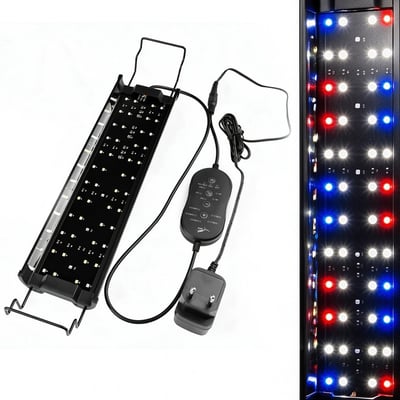 Sort UVA/UVB-terr arielampe på 60-80 cm med LED-felter, ledning, strømforsyning og betjeningsenhed.
