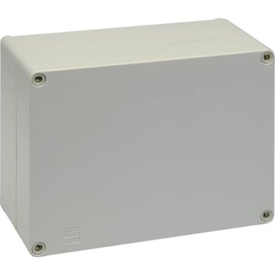Schneider Electric PVC Industri boks i grå RAL 7035, mål 110x75x58 mm med fire synlige skruehuller i hjørnerne.