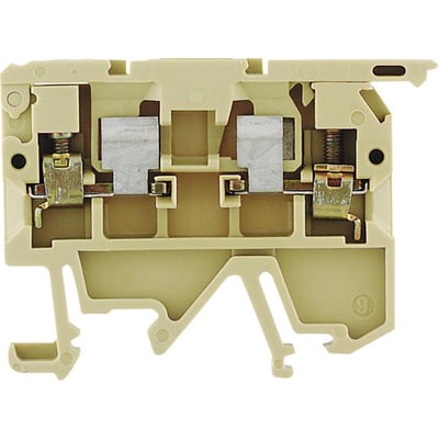 Detaljeret billede af Weidmüller ASK 1/35 PA sikringsklemme for 4 mm² ledere, fremhæver skruemekanismen.