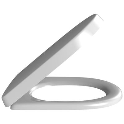 Nærbillede af et åbent Villeroy & Boch O.Novo toiletsæde i hvid hård plast, der viser formen og materialet.